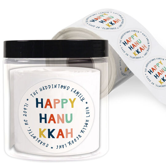 Colorful Happy Hanukkah Round Address Labels
